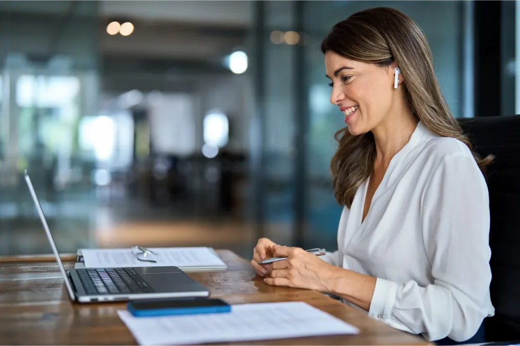 busy mature middle aged female team leader